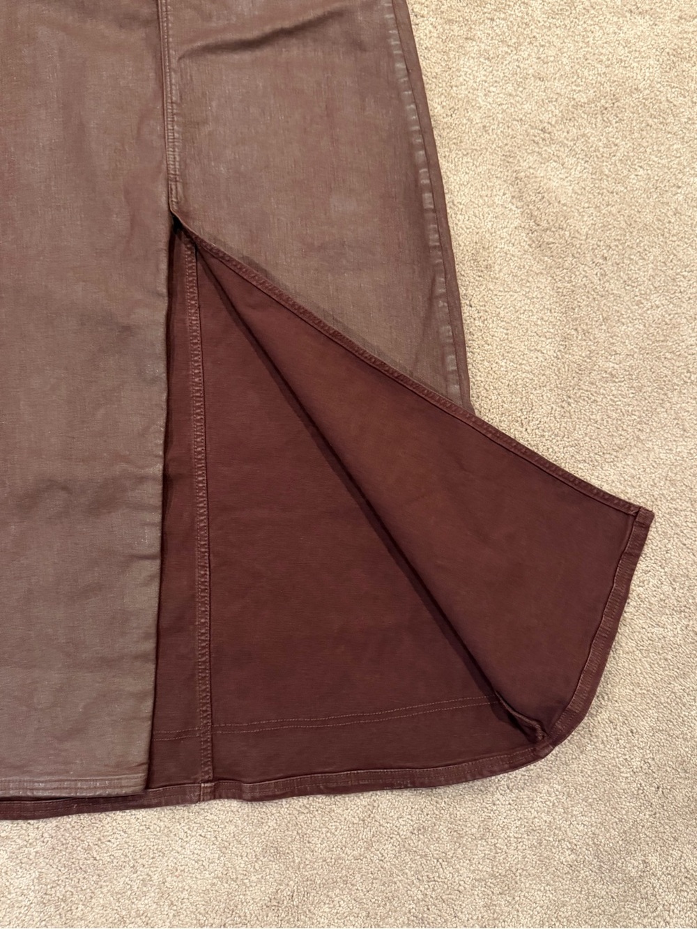 Pilcro Anthropologie Brown Coated Denim Maxi Skirt Size 6 - Picture 6 of 8